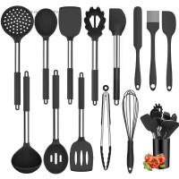 Reusable Stainless Steel with Silicone Cooking Kitchen Cookware Serving Utensil Set